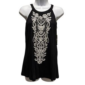 INC Black Rhinestone Metallic Top – Embellished Sleeveless Shirt – Women’s M NWT